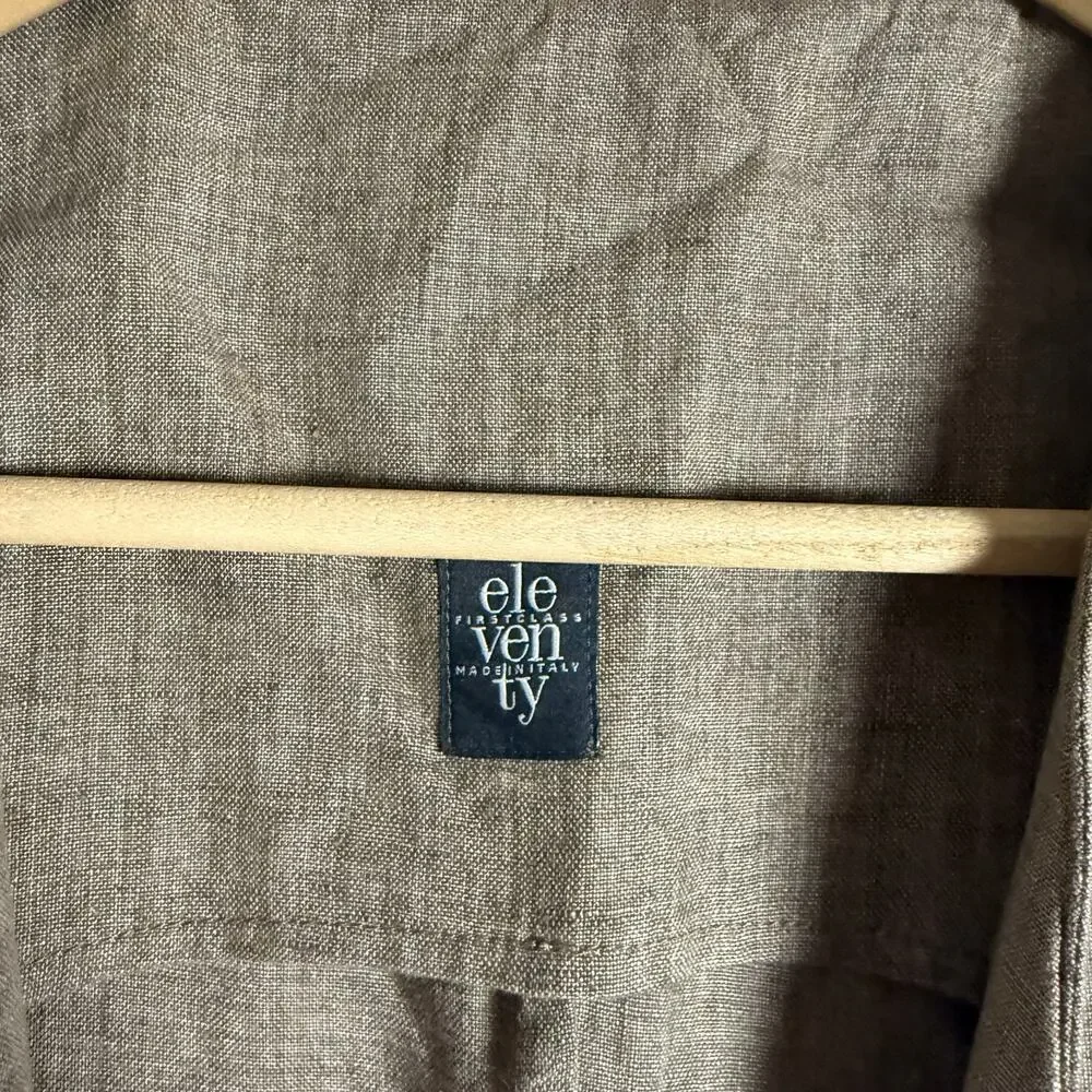 Eleventy Brown Linen Sleeveless Open Front Long Duster Trench Vest Size 10 - Picture 11 of 11